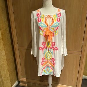 White Dress with Colorful Embroidery